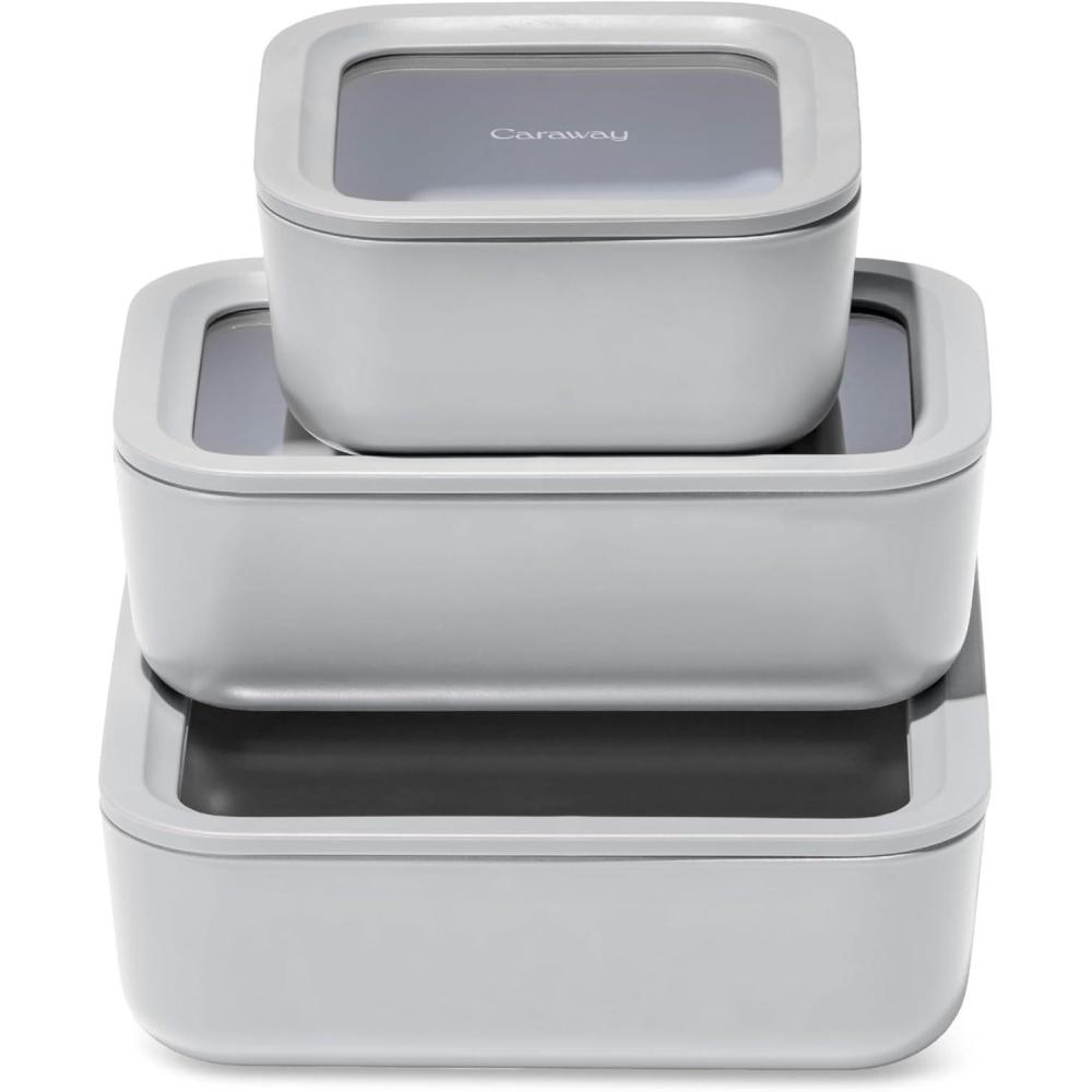 imageCaraway 13pc Glass Food Storage Container Set Easy to Store Non Toxic Lunch Box with Glass Lids Includes Storage Organizer SageGray