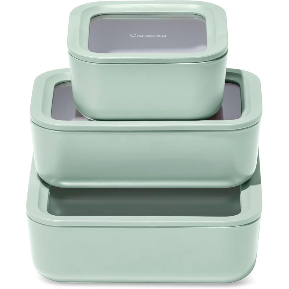 imageCaraway 13pc Glass Food Storage Container Set Easy to Store Non Toxic Lunch Box with Glass Lids Includes Storage Organizer SageMist