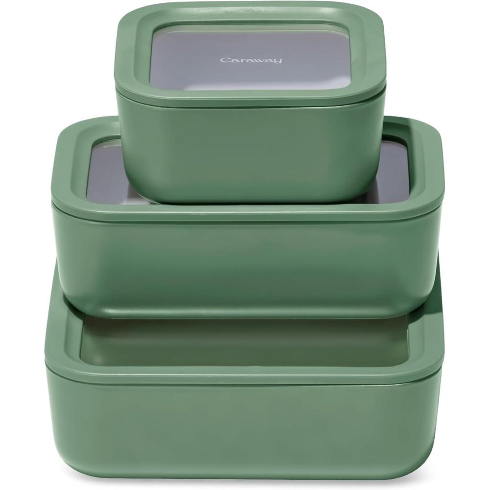 imageCaraway 13pc Glass Food Storage Container Set Easy to Store Non Toxic Lunch Box with Glass Lids Includes Storage Organizer SageSage