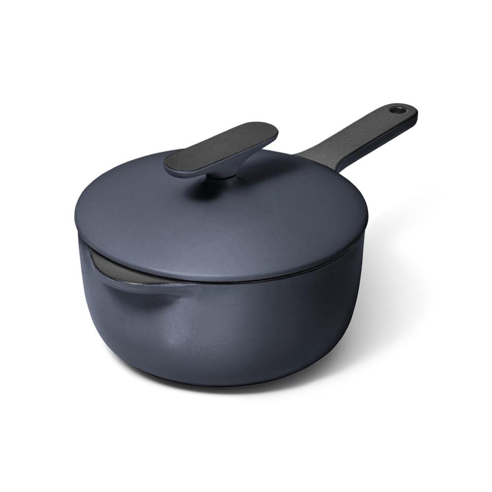 imageCaraway 18 qt Enameled Cast Iron Sauce Pan with Lid Cast Iron Pot for Sauces Grains amp Reductions Safe For Stovetop amp Oven Durable NonToxic amp Easy to Clean Midnight BlueMidnight Blue