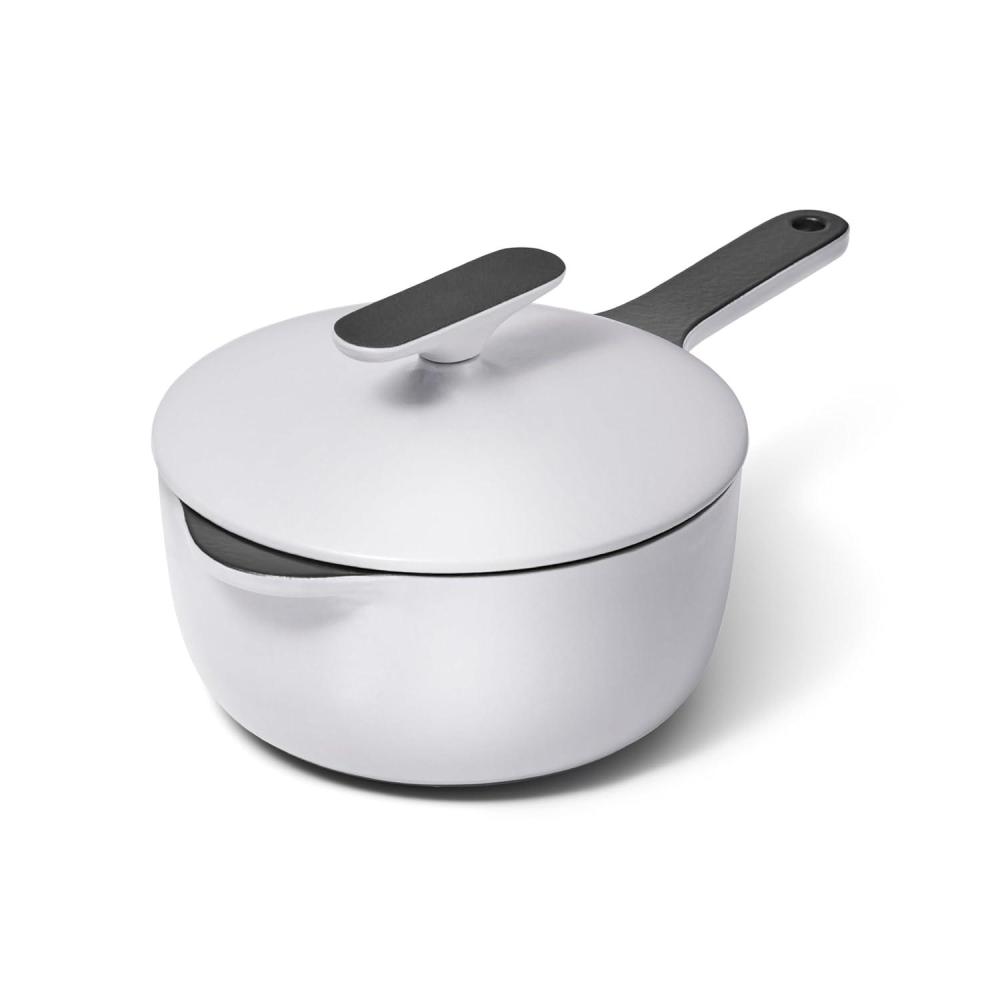 imageCaraway 18 qt Enameled Cast Iron Sauce Pan with Lid Cast Iron Pot for Sauces Grains amp Reductions Safe For Stovetop amp Oven Durable NonToxic amp Easy to Clean Midnight BlueGray
