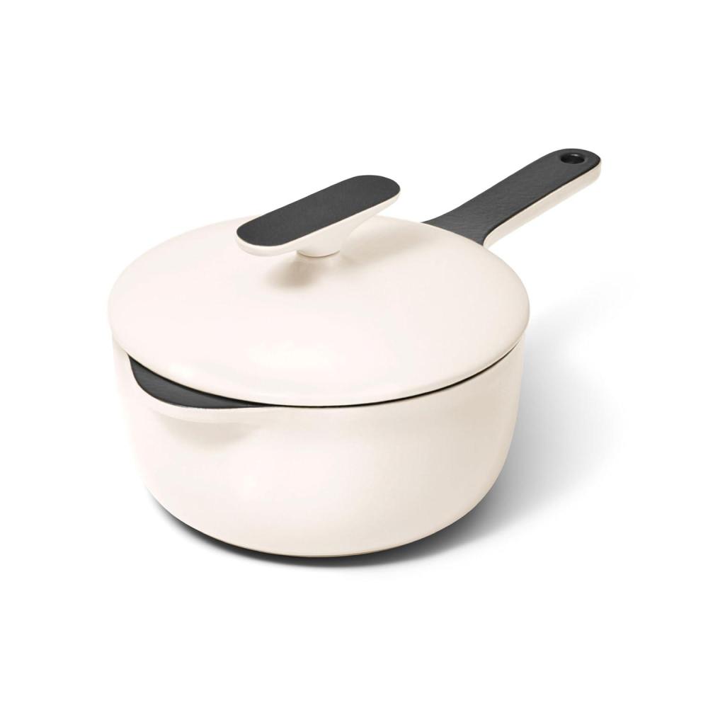imageCaraway 18 qt Enameled Cast Iron Sauce Pan with Lid Cast Iron Pot for Sauces Grains amp Reductions Safe For Stovetop amp Oven Durable NonToxic amp Easy to Clean Midnight BlueCream