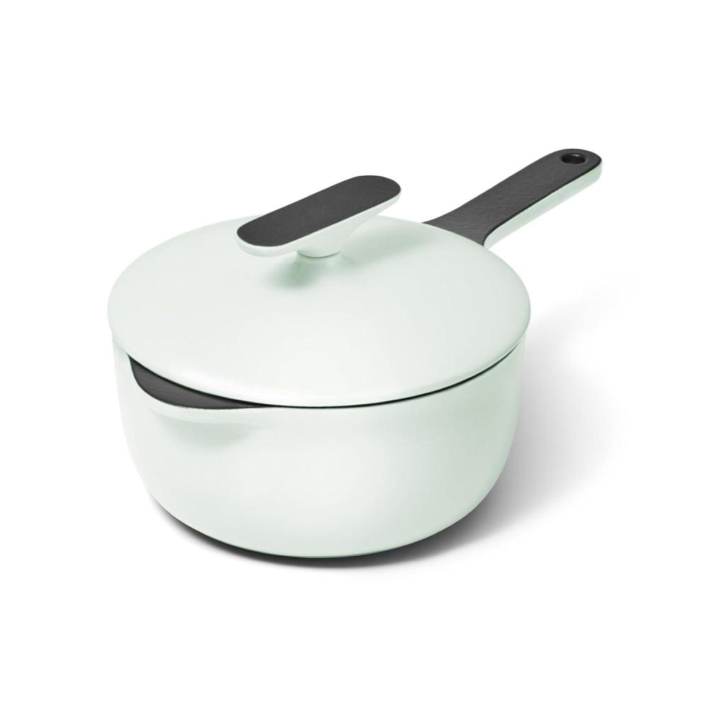 imageCaraway 18 qt Enameled Cast Iron Sauce Pan with Lid Cast Iron Pot for Sauces Grains amp Reductions Safe For Stovetop amp Oven Durable NonToxic amp Easy to Clean Midnight BlueLight Mist