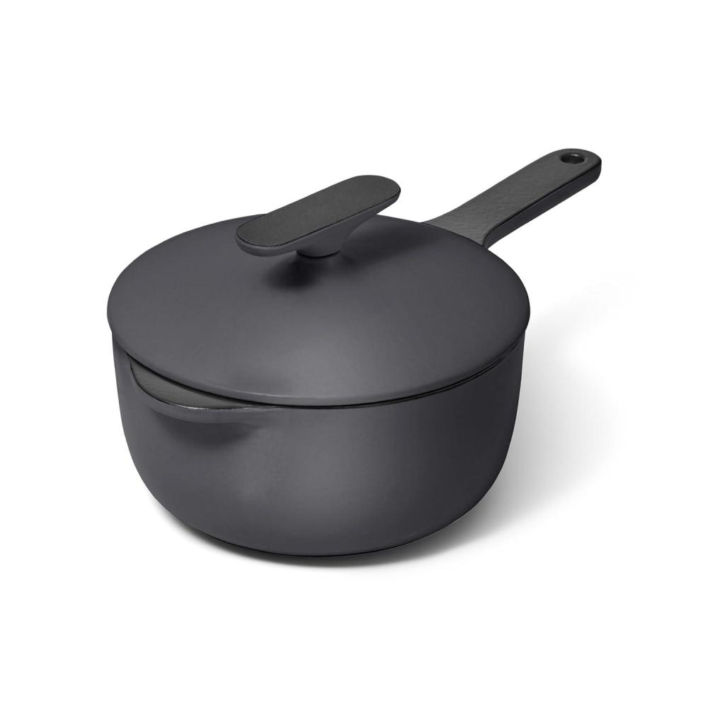 imageCaraway 18 qt Enameled Cast Iron Sauce Pan with Lid Cast Iron Pot for Sauces Grains amp Reductions Safe For Stovetop amp Oven Durable NonToxic amp Easy to Clean Midnight BlueCharcoal