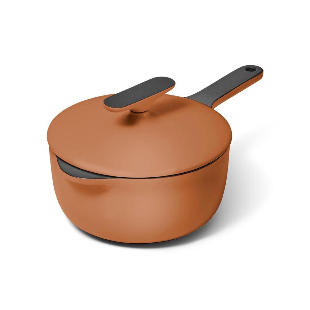 imageCaraway 18 qt Enameled Cast Iron Sauce Pan with Lid Cast Iron Pot for Sauces Grains amp Reductions Safe For Stovetop amp Oven Durable NonToxic amp Easy to Clean Midnight BlueRust