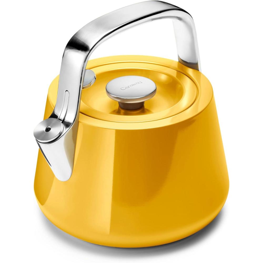 imageCaraway 2 Quart Whistling Tea Kettle Durable Stainless Steel Tea Pot Fast Boiling Stovetop Agnostic NonToxic PTFE amp PFOA Free Includes Pot Holder CreamMarigold