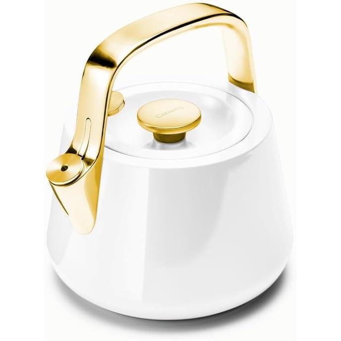 imageCaraway 2 Quart Whistling Tea Kettle Durable Stainless Steel Tea Pot Fast Boiling Stovetop Agnostic NonToxic PTFE amp PFOA Free Includes Pot Holder CreamWhite