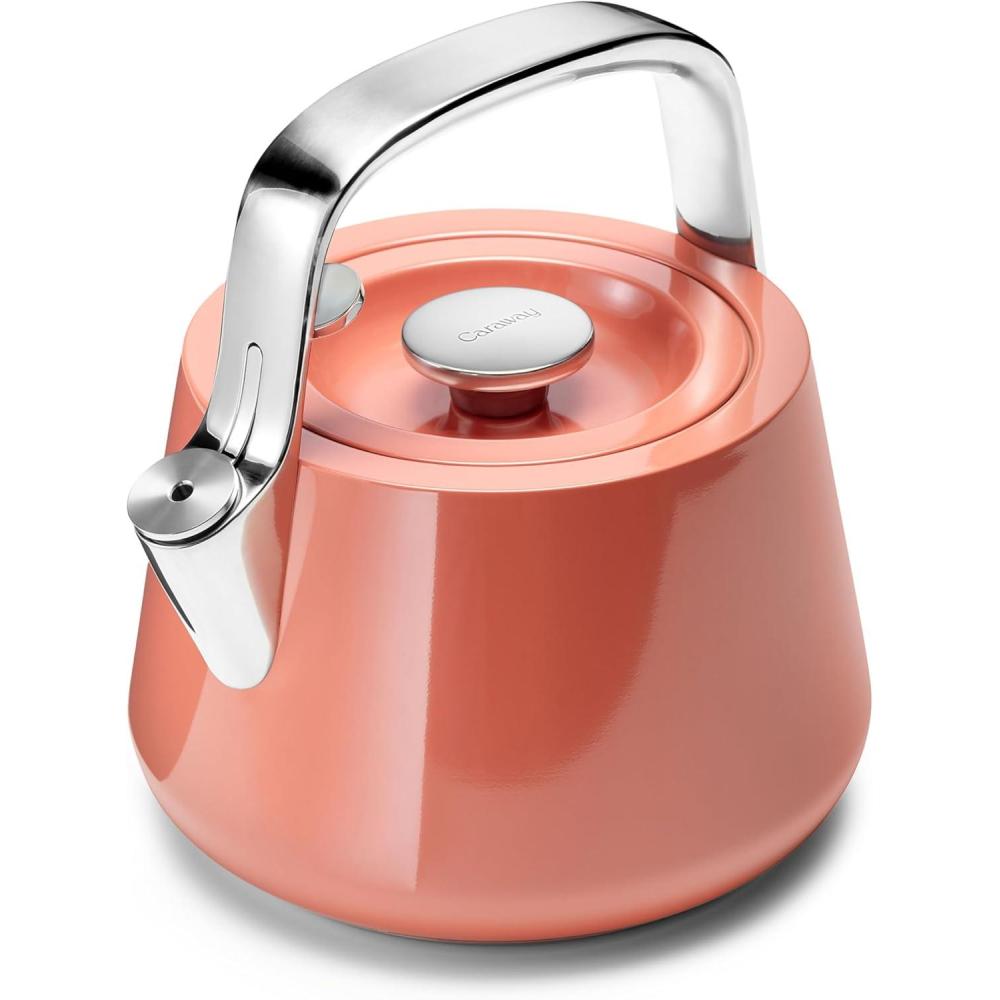 imageCaraway 2 Quart Whistling Tea Kettle Durable Stainless Steel Tea Pot Fast Boiling Stovetop Agnostic NonToxic PTFE amp PFOA Free Includes Pot Holder CreamPerracotta