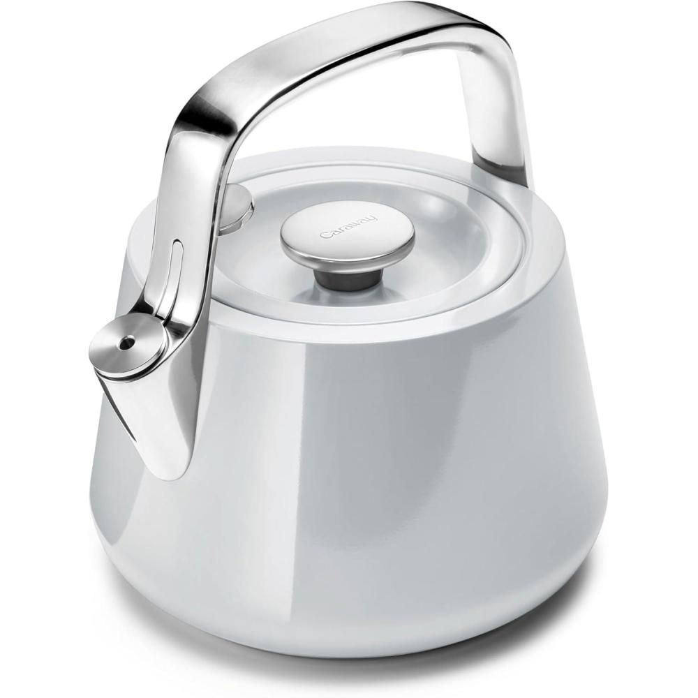 imageCaraway 2 Quart Whistling Tea Kettle Durable Stainless Steel Tea Pot Fast Boiling Stovetop Agnostic NonToxic PTFE amp PFOA Free Includes Pot Holder CreamGray