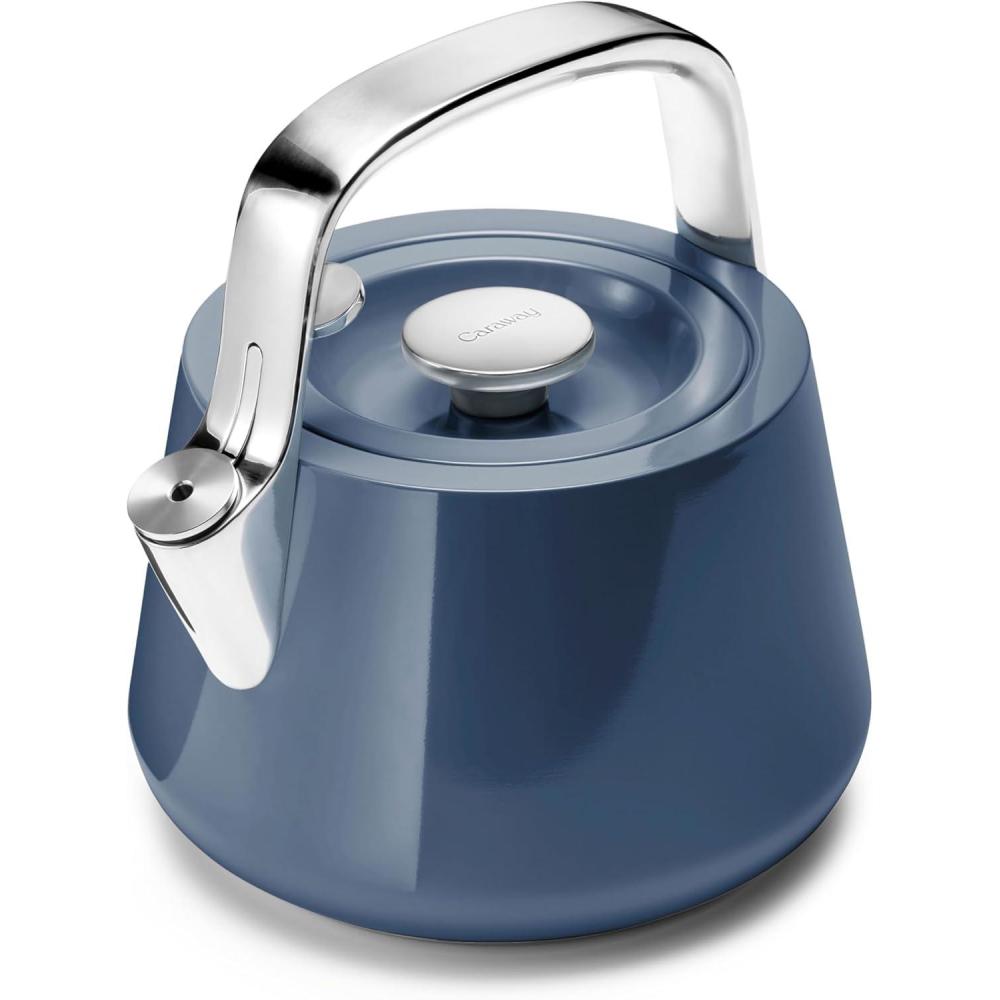 imageCaraway 2 Quart Whistling Tea Kettle Durable Stainless Steel Tea Pot Fast Boiling Stovetop Agnostic NonToxic PTFE amp PFOA Free Includes Pot Holder CreamNavy