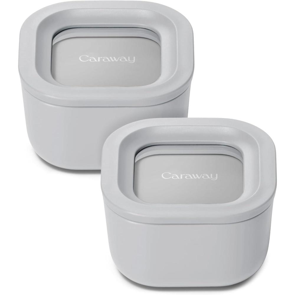 imageCaraway 2pc Glass Food Storage Set  44 Cup Food Containers 2  Ceramic Coated  Non Toxic Non Stick Lunch with Lids  Dishwasher Oven amp Microwave Safe  NavyGray