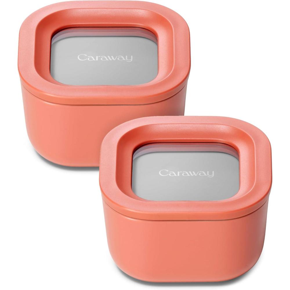 imageCaraway 2pc Glass Food Storage Set 44 Cup Food Containers 2 Ceramic Coated Non Toxic Non Stick Lunch with Lids Dishwasher Oven amp Microwave Safe NavyPerracotta