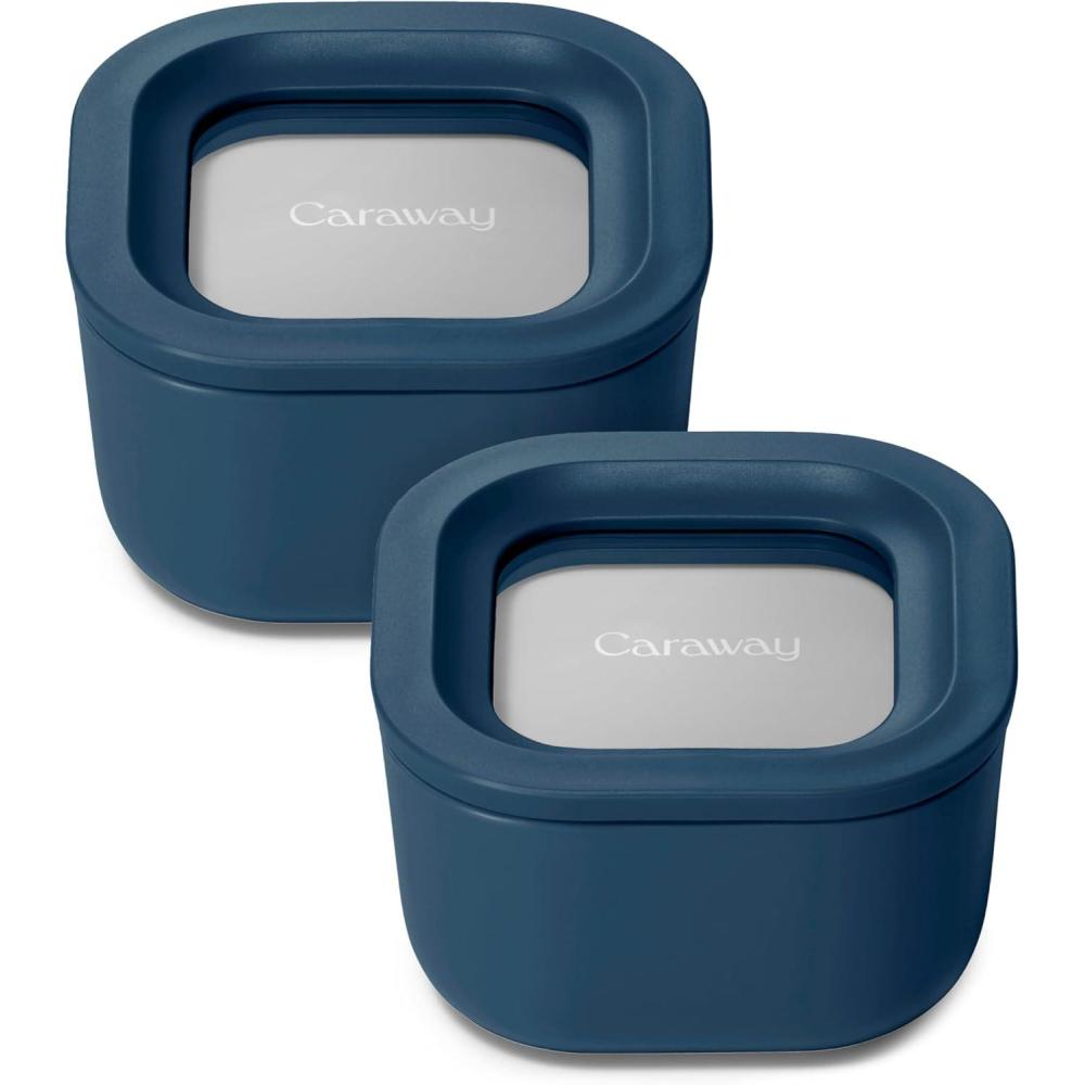 imageCaraway 2pc Glass Food Storage Set 44 Cup Food Containers 2 Ceramic Coated Non Toxic Non Stick Lunch with Lids Dishwasher Oven amp Microwave Safe NavyNavy