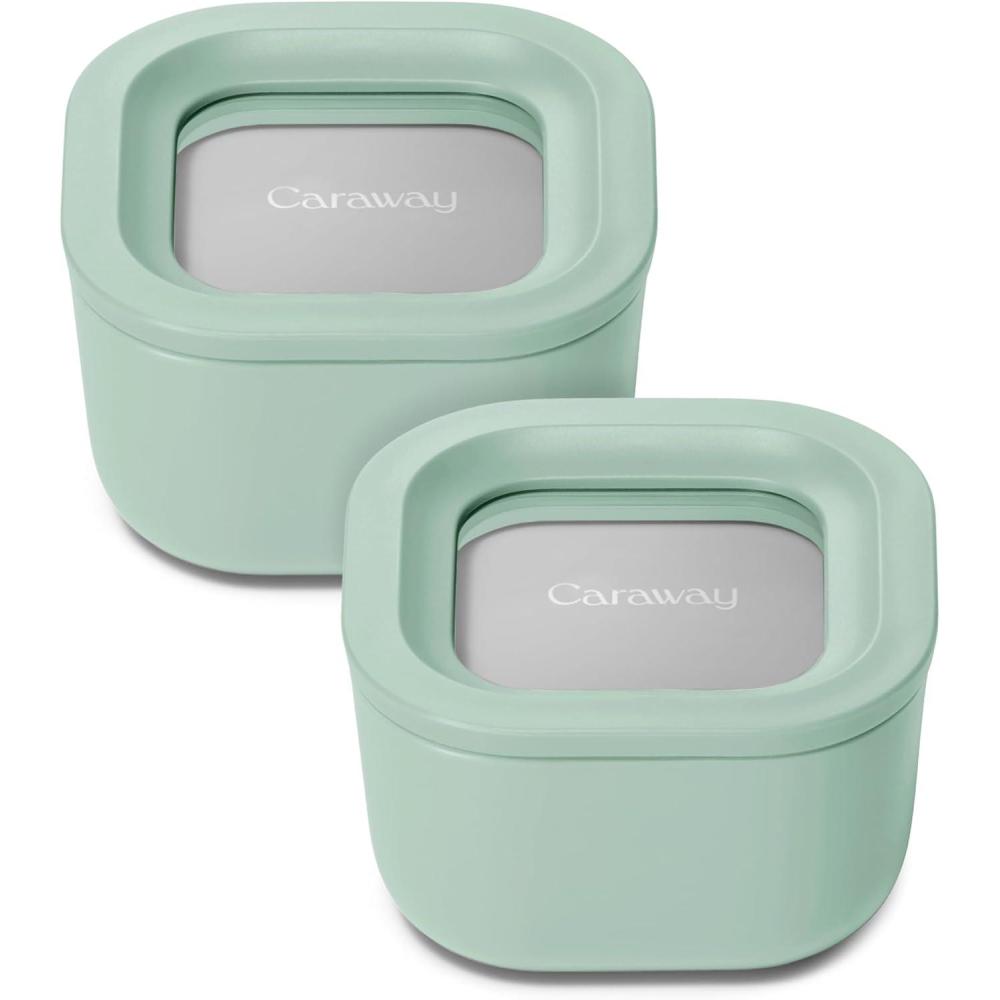 imageCaraway 2pc Glass Food Storage Set 44 Cup Food Containers 2 Ceramic Coated Non Toxic Non Stick Lunch with Lids Dishwasher Oven amp Microwave Safe NavyMist