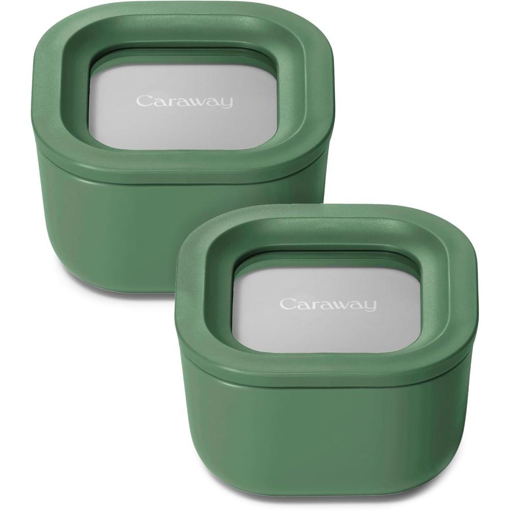 imageCaraway 2pc Glass Food Storage Set  44 Cup Food Containers 2  Ceramic Coated  Non Toxic Non Stick Lunch with Lids  Dishwasher Oven amp Microwave Safe  NavySage