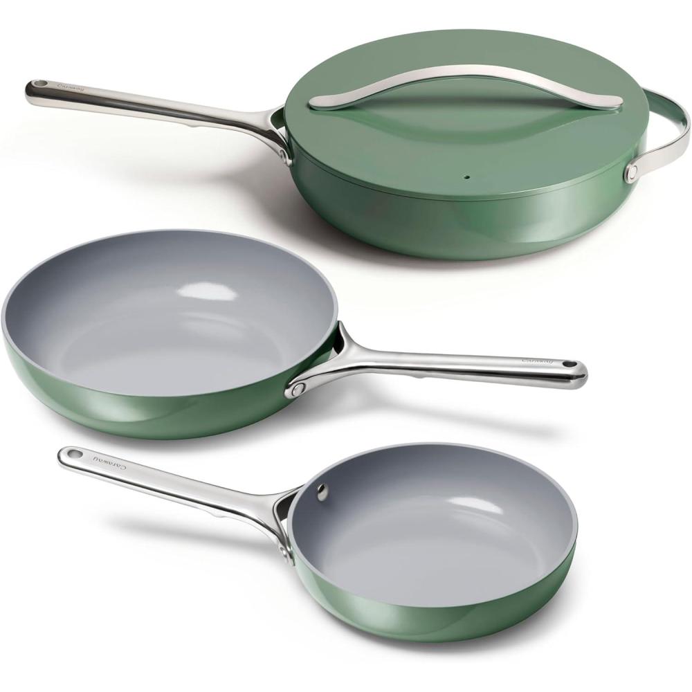 imageCaraway 4Piece Fry Pan Set NonStick Frying Pans 105 amp 8 amp NonStick Saut Pan Non Toxic PTFE amp PFOA Free Oven Safe amp Compatible with All Stovetops Gas Electric amp Induction CreamSage