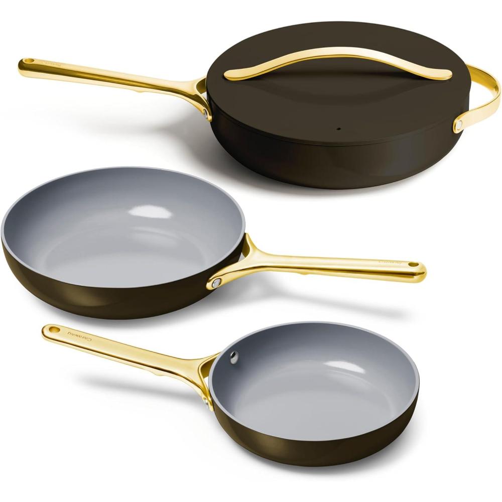 imageCaraway 4Piece Fry Pan Set NonStick Frying Pans 105 amp 8 amp NonStick Saut Pan Non Toxic PTFE amp PFOA Free Oven Safe amp Compatible with All Stovetops Gas Electric amp Induction CreamBlack