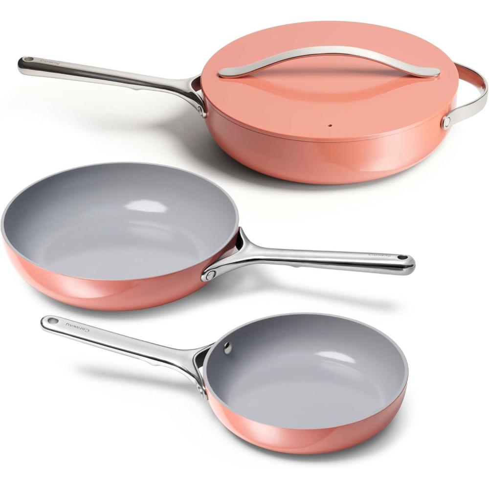 imageCaraway 4Piece Fry Pan Set NonStick Frying Pans 105 amp 8 amp NonStick Saut Pan Non Toxic PTFE amp PFOA Free Oven Safe amp Compatible with All Stovetops Gas Electric amp Induction CreamPerracotta