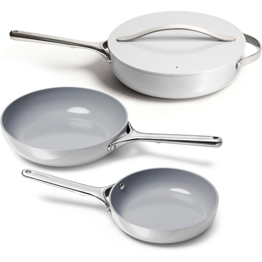 imageCaraway 4Piece Fry Pan Set NonStick Frying Pans 105 amp 8 amp NonStick Saut Pan Non Toxic PTFE amp PFOA Free Oven Safe amp Compatible with All Stovetops Gas Electric amp Induction CreamGray