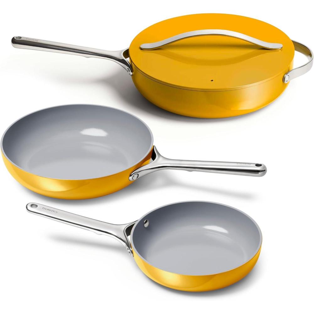 imageCaraway 4Piece Fry Pan Set NonStick Frying Pans 105 amp 8 amp NonStick Saut Pan Non Toxic PTFE amp PFOA Free Oven Safe amp Compatible with All Stovetops Gas Electric amp Induction CreamMarigold