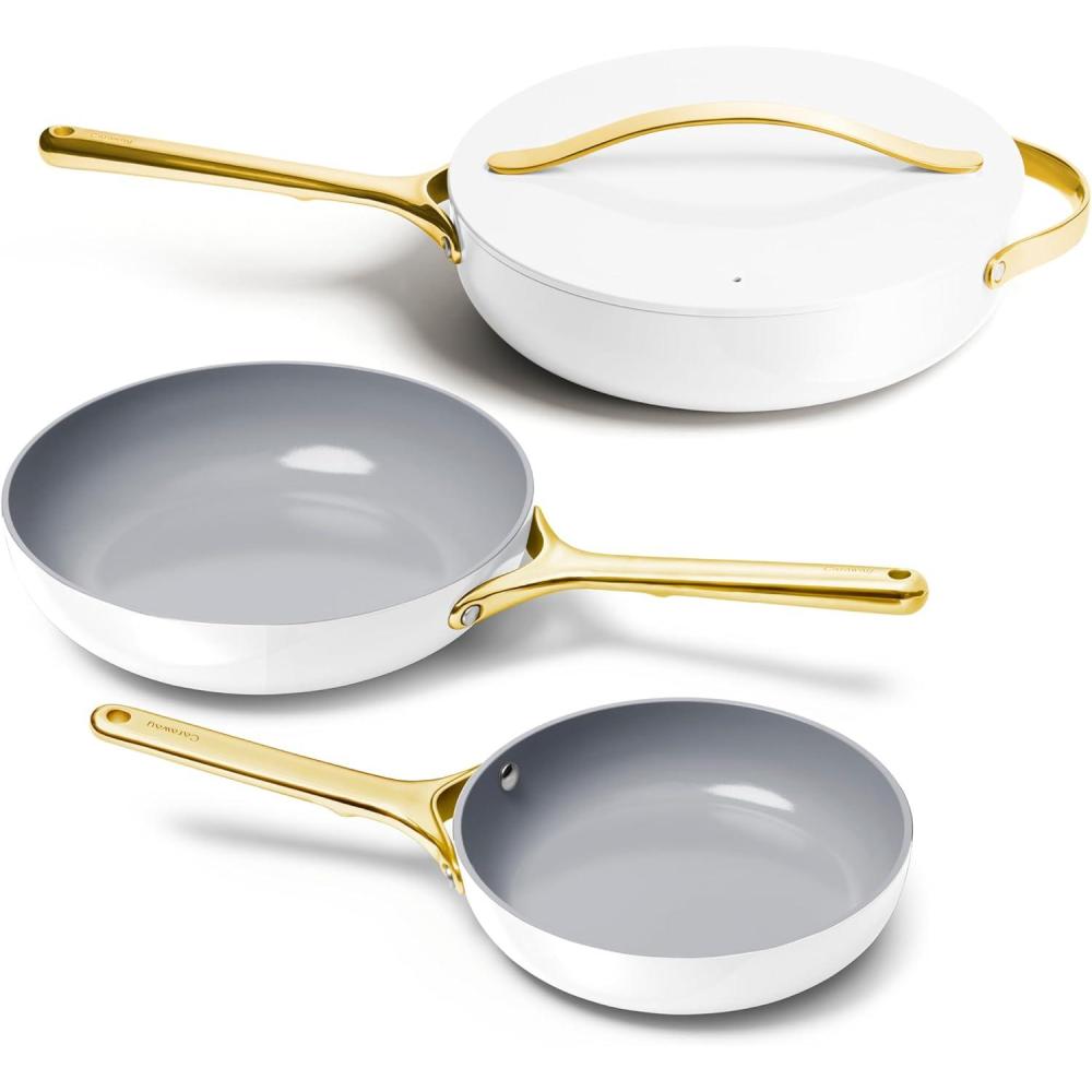 imageCaraway 4Piece Fry Pan Set NonStick Frying Pans 105 amp 8 amp NonStick Saut Pan Non Toxic PTFE amp PFOA Free Oven Safe amp Compatible with All Stovetops Gas Electric amp Induction CreamWhite