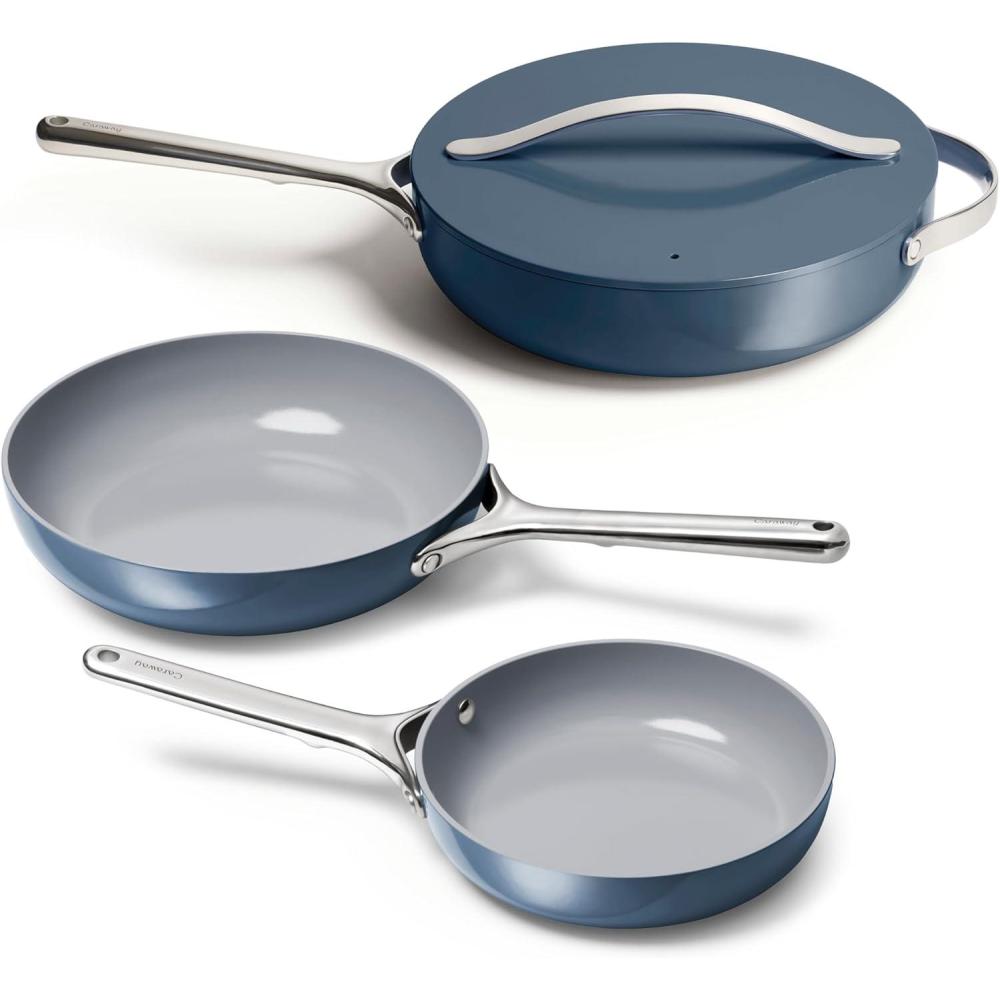 imageCaraway 4Piece Fry Pan Set NonStick Frying Pans 105 amp 8 amp NonStick Saut Pan Non Toxic PTFE amp PFOA Free Oven Safe amp Compatible with All Stovetops Gas Electric amp Induction CreamNavy