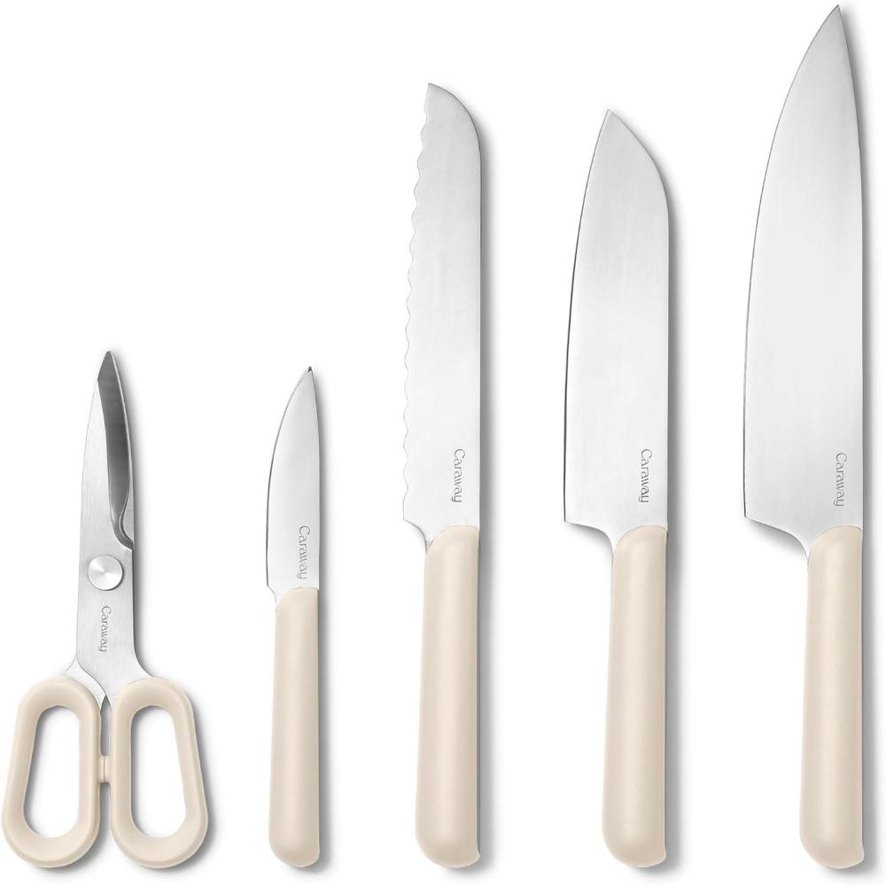 imageCaraway 5 Piece Knife Set Premium German Steel Blade Kitchen Knives Ergonomic Handles No Microplastics CreamCream