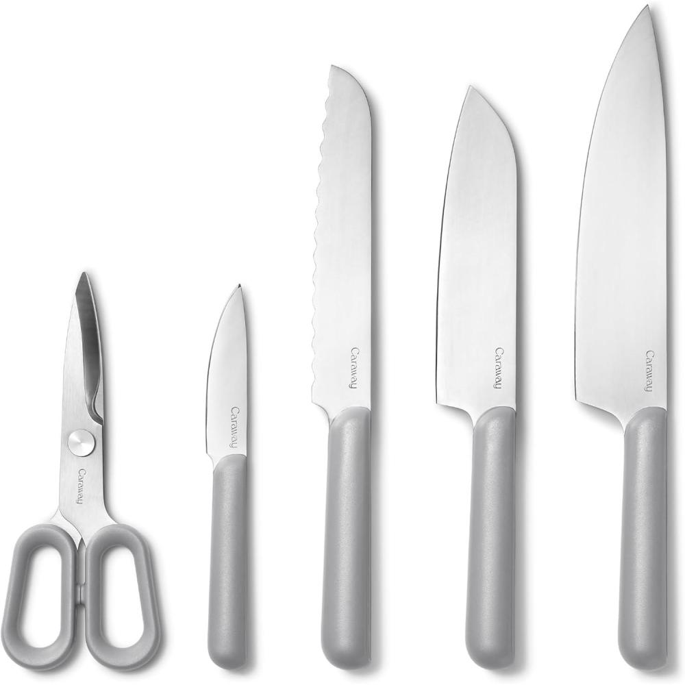 imageCaraway 5 Piece Knife Set Premium German Steel Blade Kitchen Knives Ergonomic Handles No Microplastics CreamGray