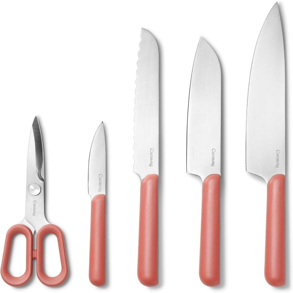 imageCaraway 5 Piece Knife Set Premium German Steel Blade Kitchen Knives Ergonomic Handles No Microplastics CreamPerracotta