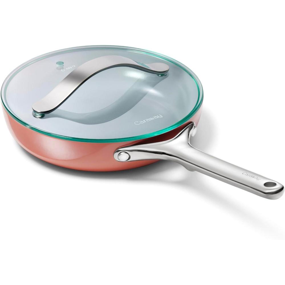 imageCaraway Ceramic Fry Pan Duo with Glass Lids NonStick Frying Pans 105 amp 8 Non Toxic PTFE amp PFOA Free Oven Safe amp Compatible with All Stovetops CreamPerracotta