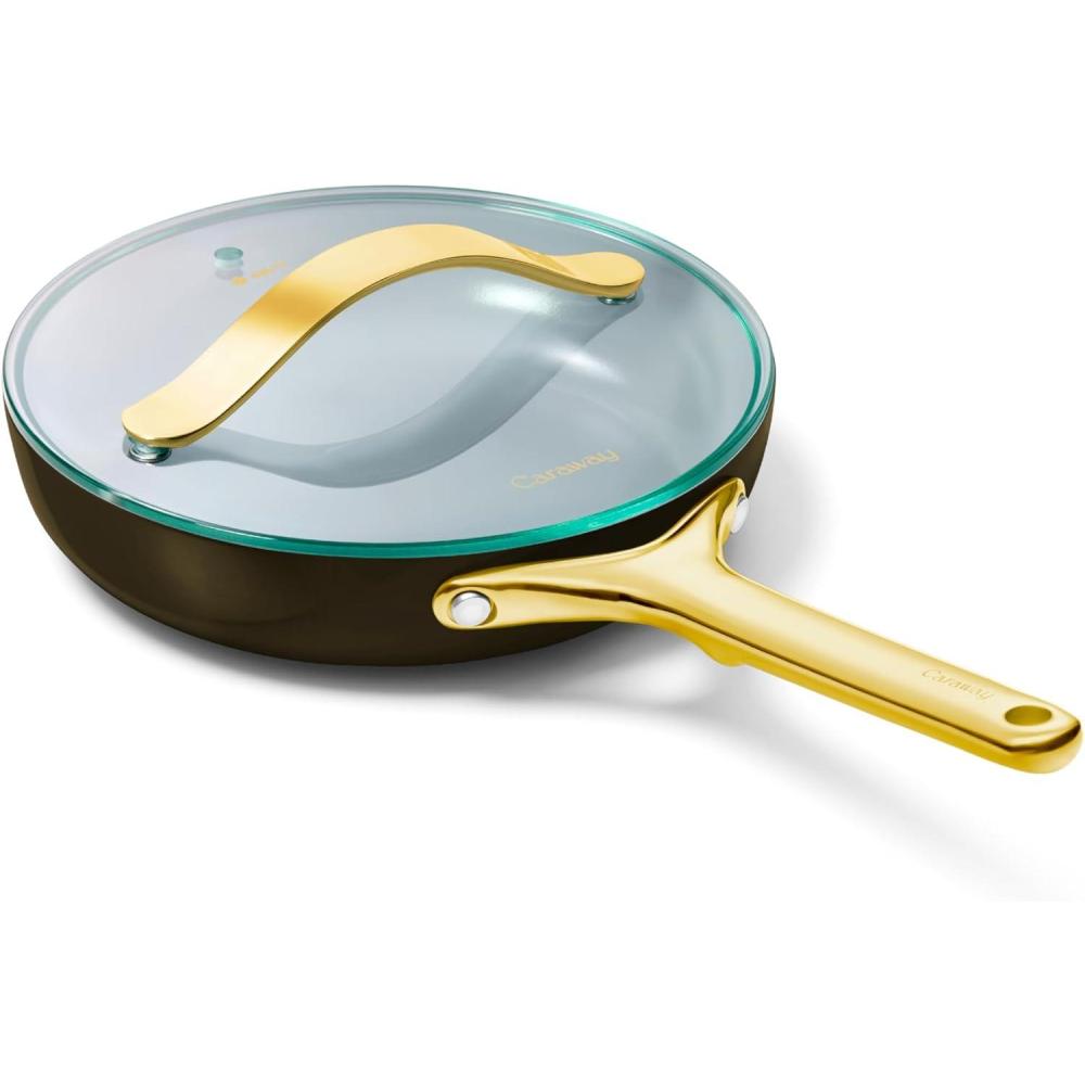 imageCaraway Ceramic Fry Pan Duo with Glass Lids NonStick Frying Pans 105 amp 8 Non Toxic PTFE amp PFOA Free Oven Safe amp Compatible with All Stovetops CreamBlack