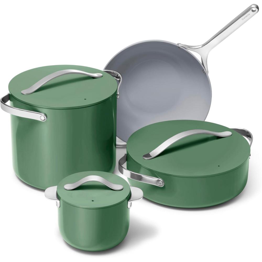 imageCaraway Cookware Collection Specialty Cookware Set Petite Cooker Stir Fry Pan Rondeau amp Stock Pot 3 Lids amp Storage Organizer Included CreamSage