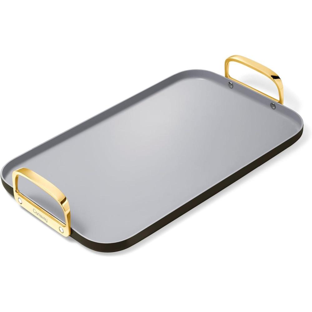 imageCaraway Double Burner Griddle 19x12 Griddle Pan NonStick Ceramic Coated Non Toxic PTFE amp PFOA Free Oven Safe amp Compatible with All Stovetops CreamBlack