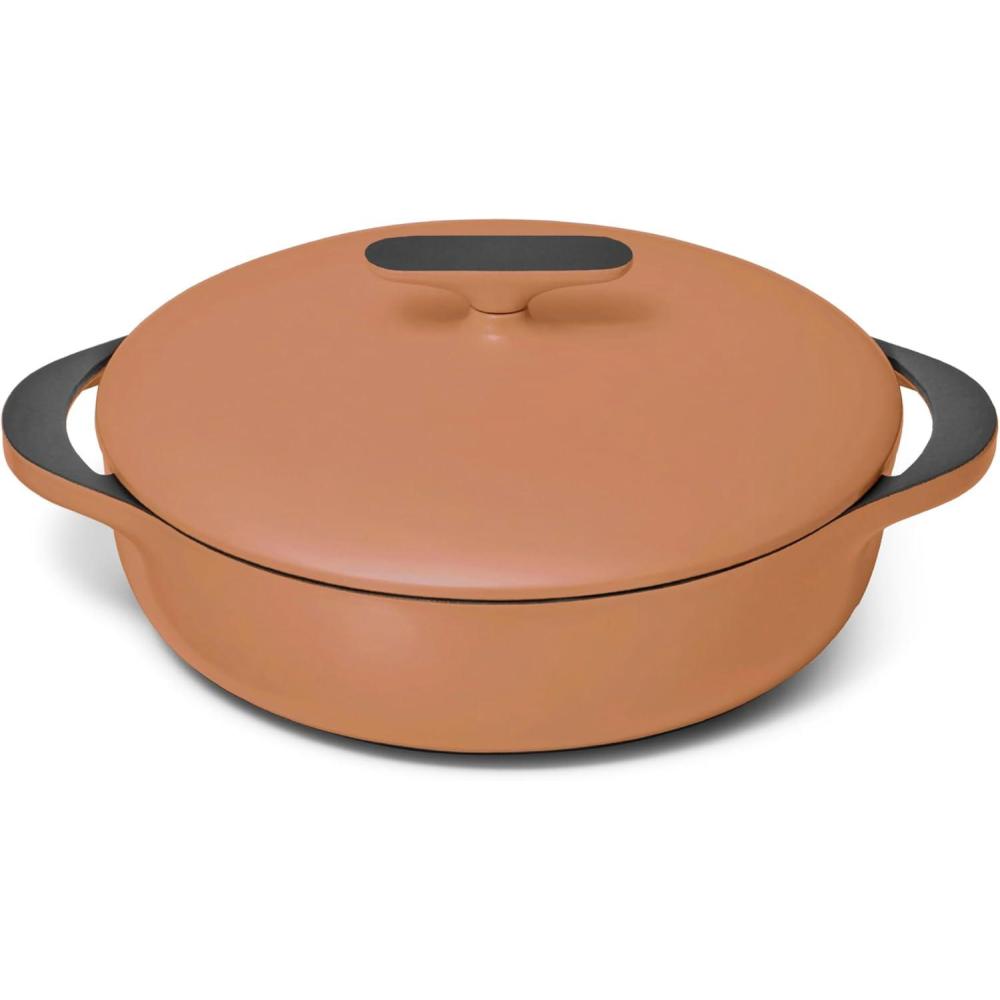 imageCaraway Enameled Cast Iron Braiser 35 qt Braiser Pan 3 Layer Enamel Coating No Seasoning Required Compatible With All Stovetops Oven Safe Free From Forever Chemicals CreamRust