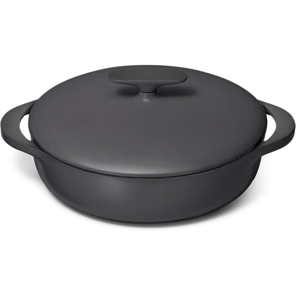 imageCaraway Enameled Cast Iron Braiser 35 qt Braiser Pan 3 Layer Enamel Coating No Seasoning Required Compatible With All Stovetops Oven Safe Free From Forever Chemicals CreamCharcoal