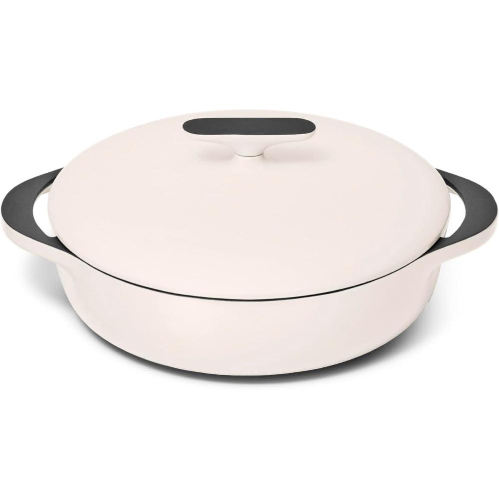imageCaraway Enameled Cast Iron Braiser 35 qt Braiser Pan 3 Layer Enamel Coating No Seasoning Required Compatible With All Stovetops Oven Safe Free From Forever Chemicals CreamCream