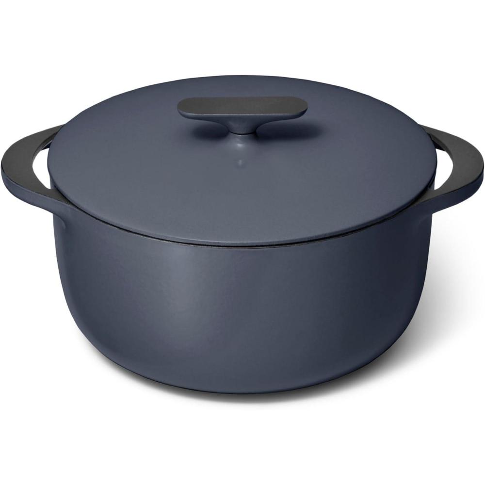imageCaraway Enameled Cast Iron Dutch Oven 8qt Dutch Oven With Lid 3 Layer Enamel Coating No Seasoning Required Compatible With All Stovetops Oven Safe No Forever Chemicals GrayMidnight Blue