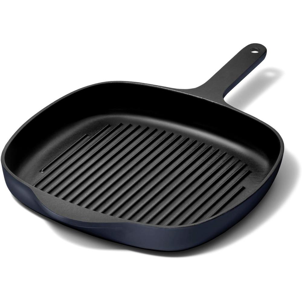 imageCaraway Enameled Cast Iron Grill Pan 105 Grill Pan for Stovetop Cooking 3 Layer Enamel Coating No Seasoning Required Compatible With All Stovetops Free From Forever Chemicals CharcoalDark Navy