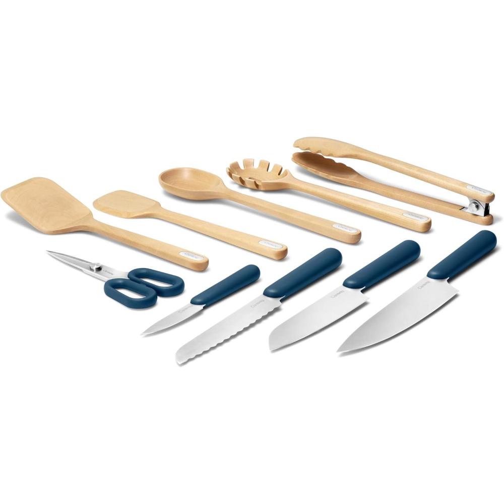 imageCaraway Kitchen Knife Set amp Wooden Utensil Set Made With Premium German Steel Blades amp FSCCertified Birch Wood NonToxic Materials CreamNavy