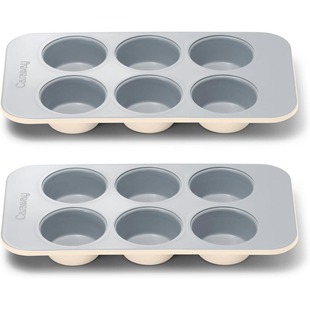 imageCaraway NonStick Ceramic 12Cup Muffin Pan Naturally Slick Ceramic Coating NonToxic PTFE amp PFOA Free Perfect for Cupcakes Muffins and More SageCream