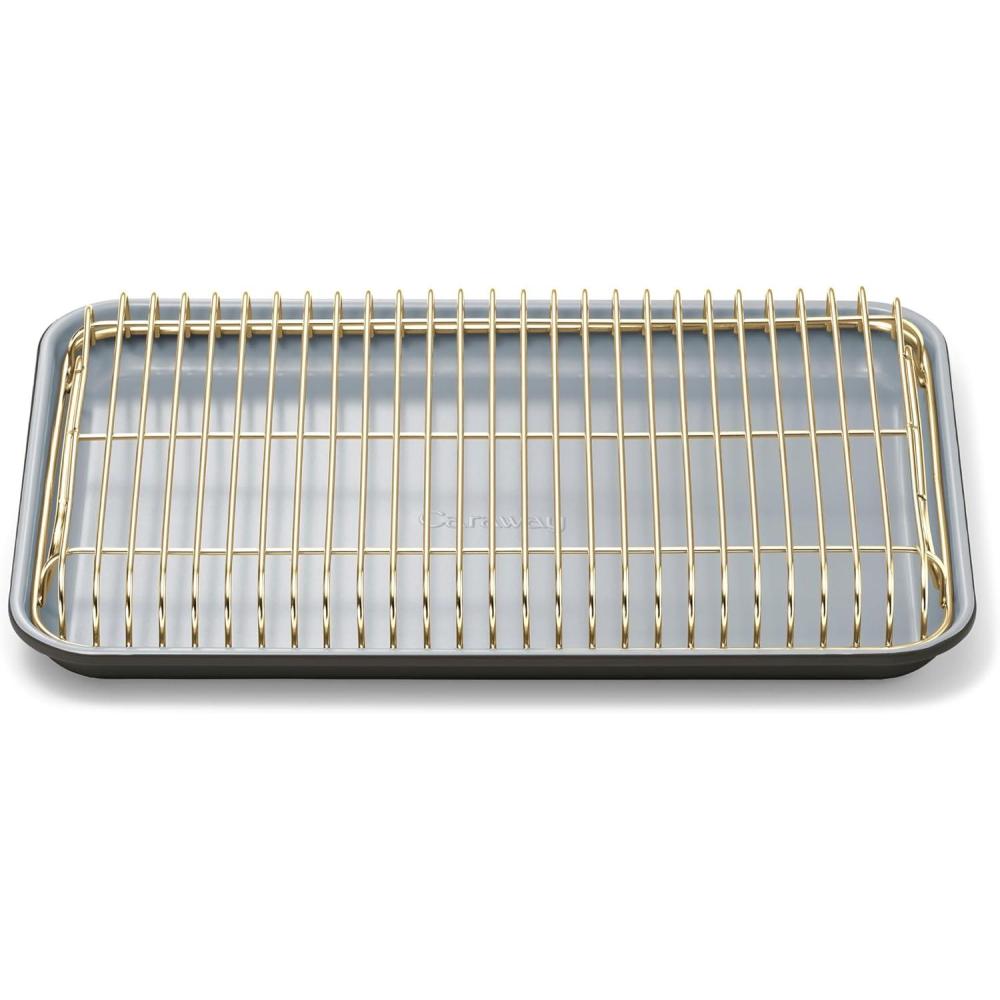 imageCaraway NonStick Ceramic Baking Sheet amp Cooling Rack Ceramic Coated NonToxic PTFE amp PFOA Free Perfect for Baking Roasting and More Large 18 x 13 CreamBlack