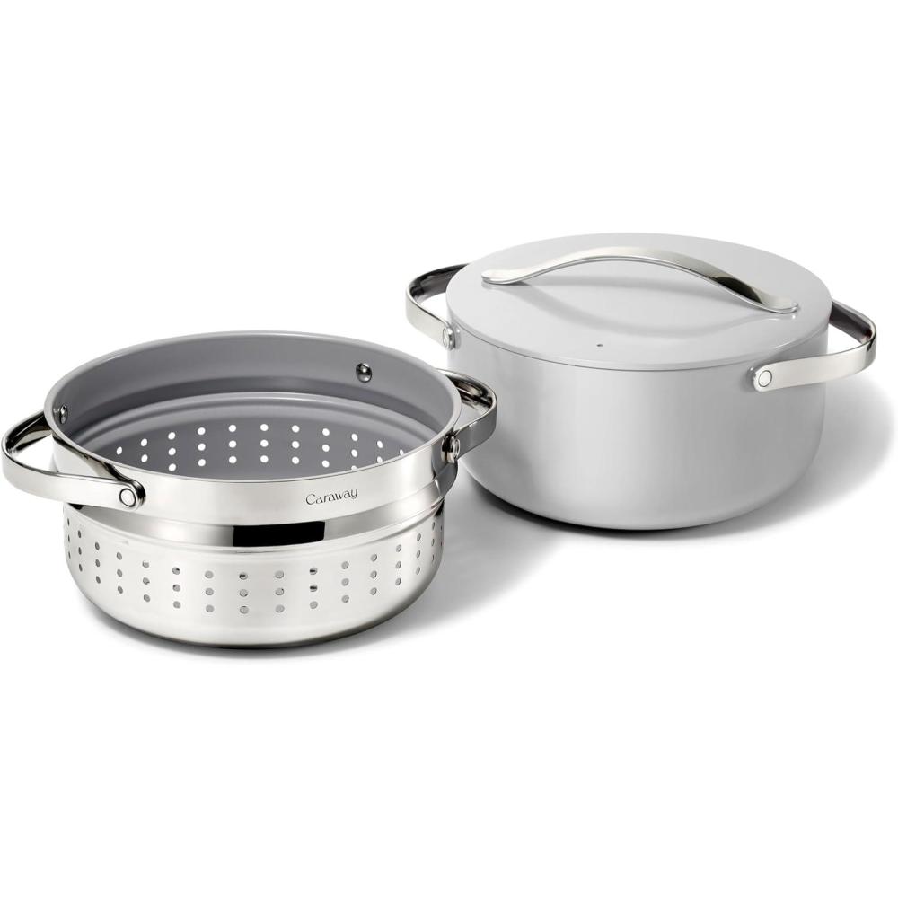 imageCaraway Nonstick Ceramic Dutch Oven Pot with Lid amp Steamer 65 qt 105 Non Toxic PTFE amp PFOA Free Oven Safe amp Compatible with All Stovetops Gas Electric amp Induction WhiteSage