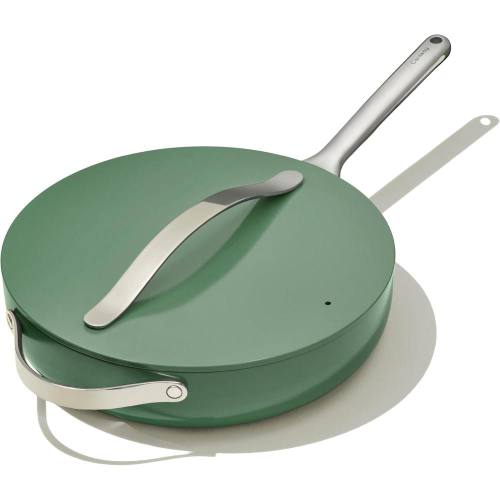 imageCaraway Nonstick Ceramic Saut Pan with Lid 45 qt 118 Non Toxic PTFE amp PFOA Free Oven Safe amp Compatible with All Stovetops Gas Electric amp Induction CreamSage