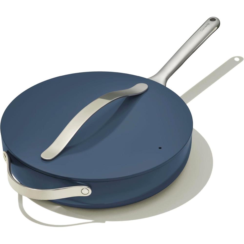 imageCaraway Nonstick Ceramic Saut Pan with Lid 45 qt 118 Non Toxic PTFE amp PFOA Free Oven Safe amp Compatible with All Stovetops Gas Electric amp Induction CreamNavy