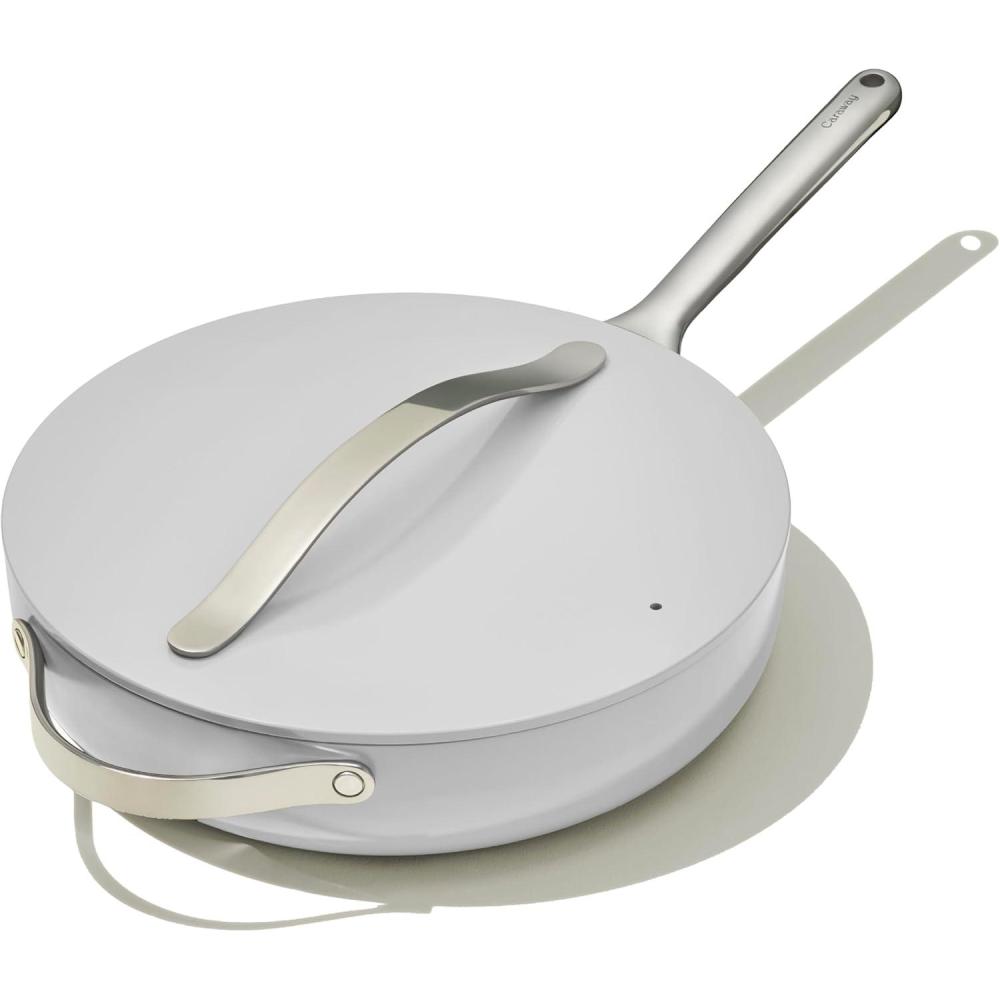 imageCaraway Nonstick Ceramic Saut Pan with Lid 45 qt 118 Non Toxic PTFE amp PFOA Free Oven Safe amp Compatible with All Stovetops Gas Electric amp Induction CreamGray