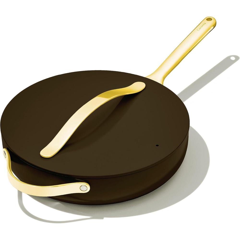 imageCaraway Nonstick Ceramic Saut Pan with Lid 45 qt 118 Non Toxic PTFE amp PFOA Free Oven Safe amp Compatible with All Stovetops Gas Electric amp Induction CreamBlack