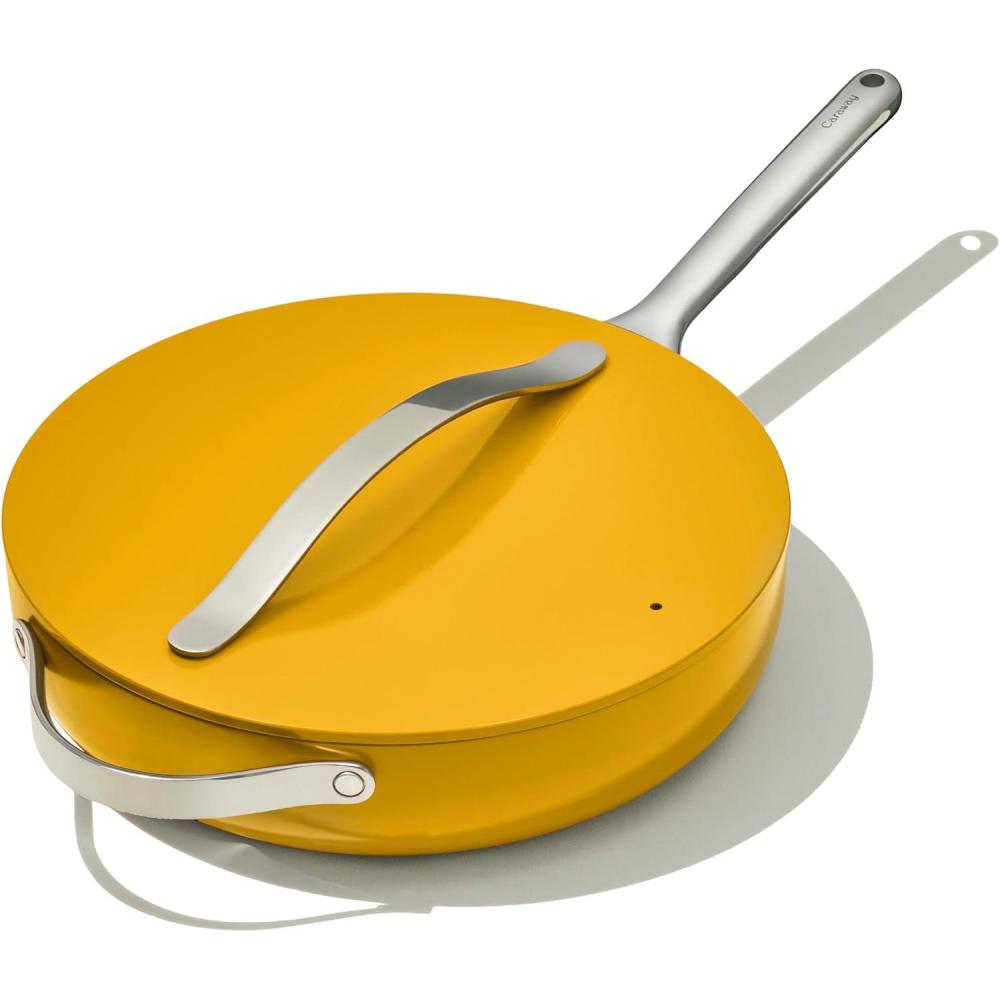 imageCaraway Nonstick Ceramic Saut Pan with Lid 45 qt 118 Non Toxic PTFE amp PFOA Free Oven Safe amp Compatible with All Stovetops Gas Electric amp Induction CreamMarigold