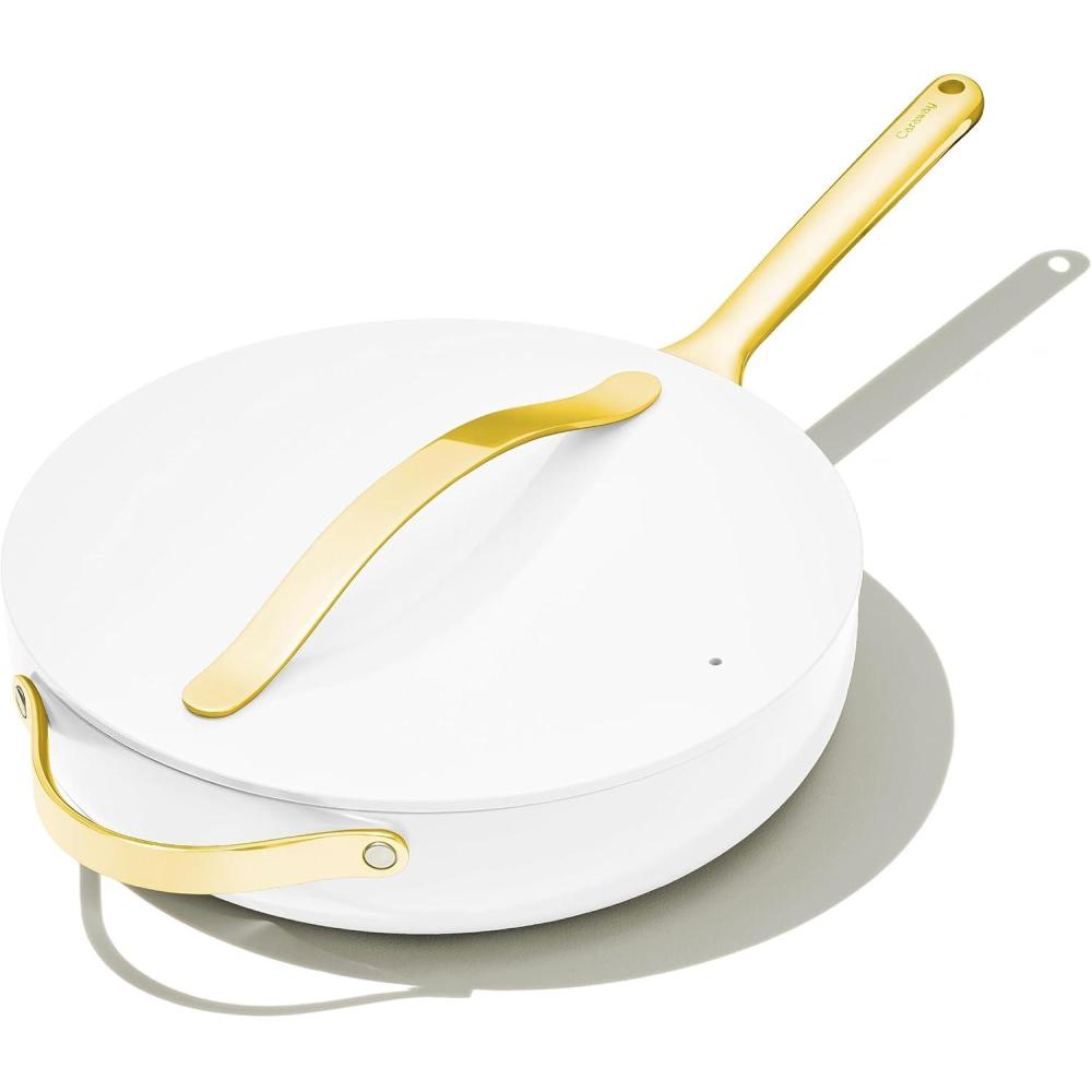 imageCaraway Nonstick Ceramic Saut Pan with Lid 45 qt 118 Non Toxic PTFE amp PFOA Free Oven Safe amp Compatible with All Stovetops Gas Electric amp Induction CreamWhite