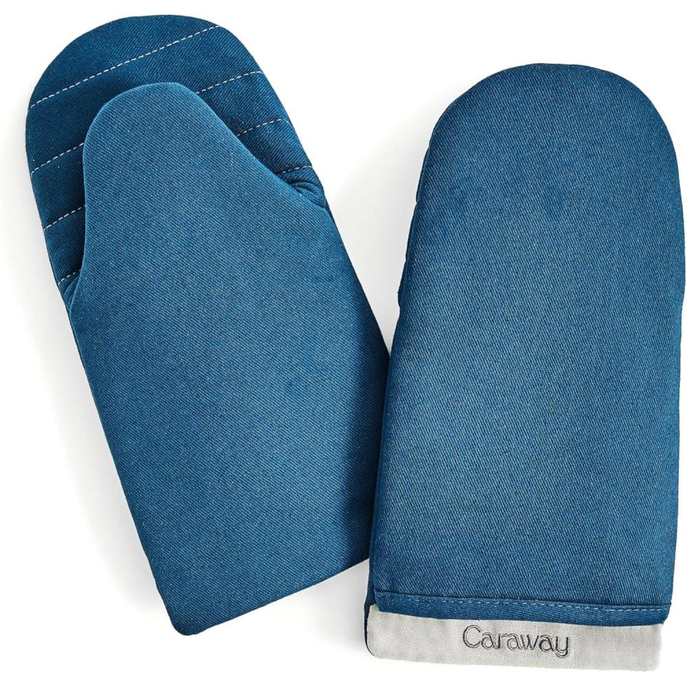imageCaraway Oven Mitts 100 Organic Cotton Oven Mitt DoubleLayer amp StainResistant Stitching Safe Handling of Hot Kitchenware Set of 2 CreamNavy