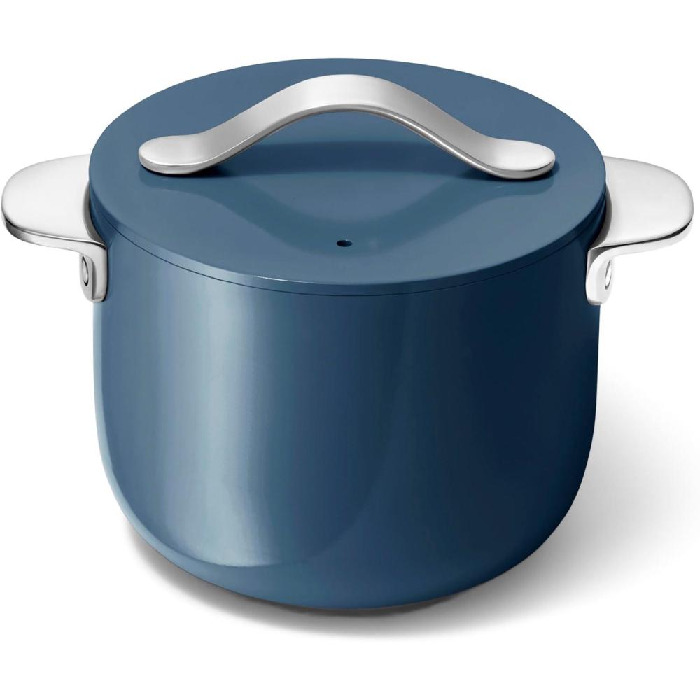 imageCaraway Petite Cooker  2 Qt Ceramic Coated Pot  Free From Forever Chemicals  Perfect for Rice Grains or Sauces  CreamNavy